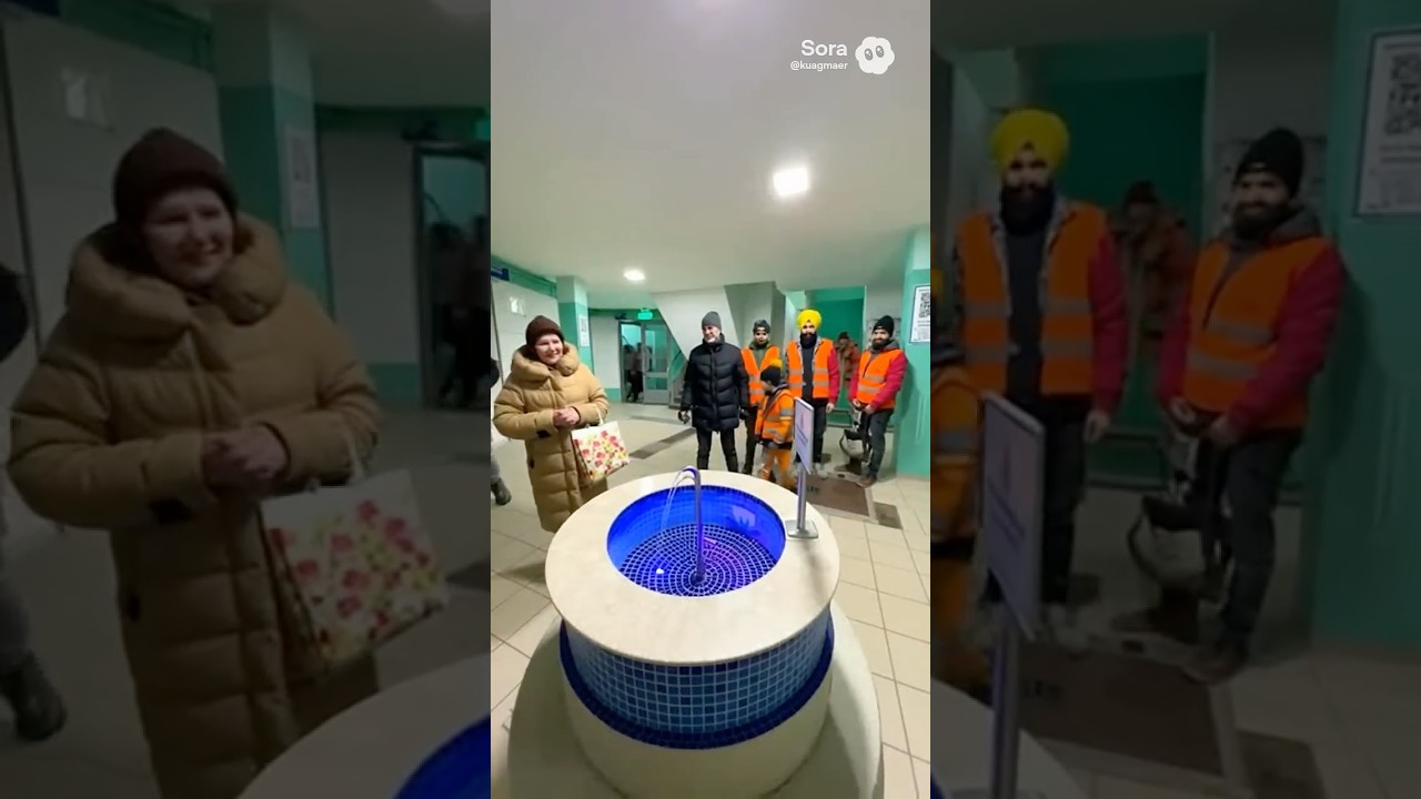 в москве в подъезде рабочие из индии сделали мини фонтан для людей #funny #news #индия #фонтан #юмор