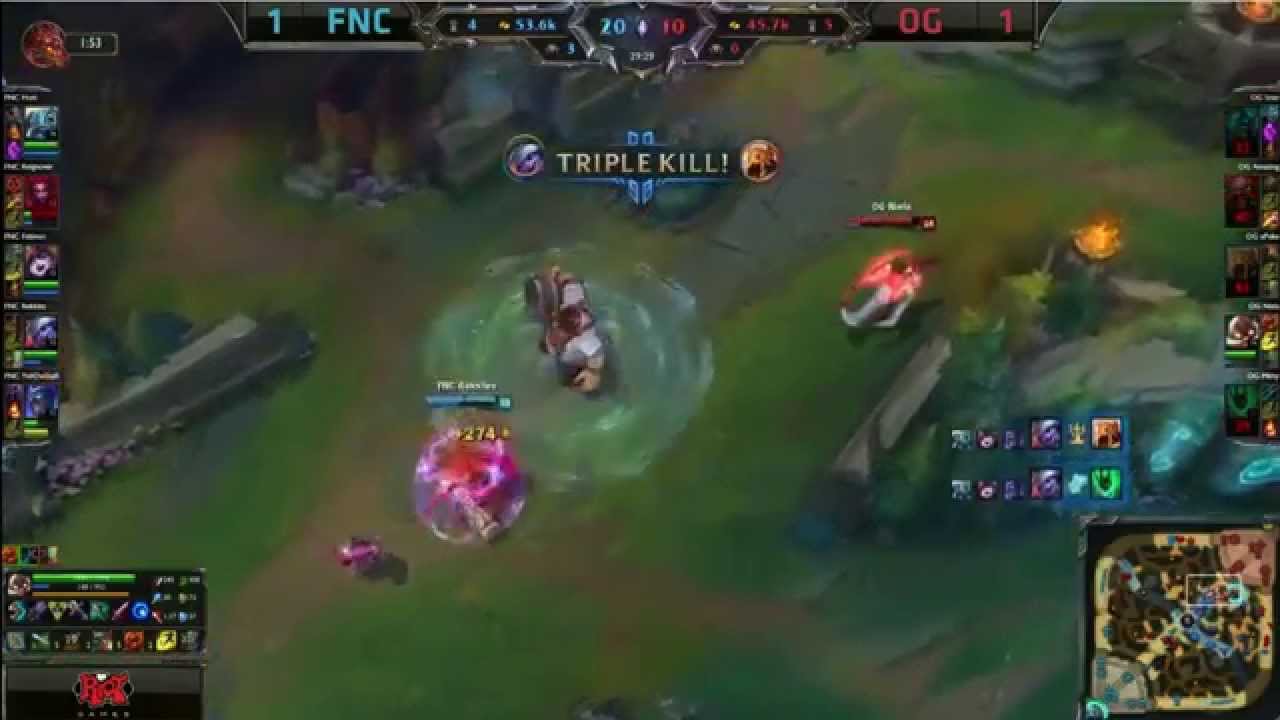 FNC Rekkles Tristana Pentakill : fnatic vs Origen -EU LCS Finals 2015