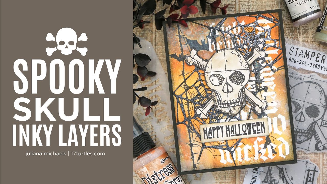 Spooky Skull Mixed Media Halloween Card | Tim Holtz Stampers Anonymous Fall Halloween Curation
