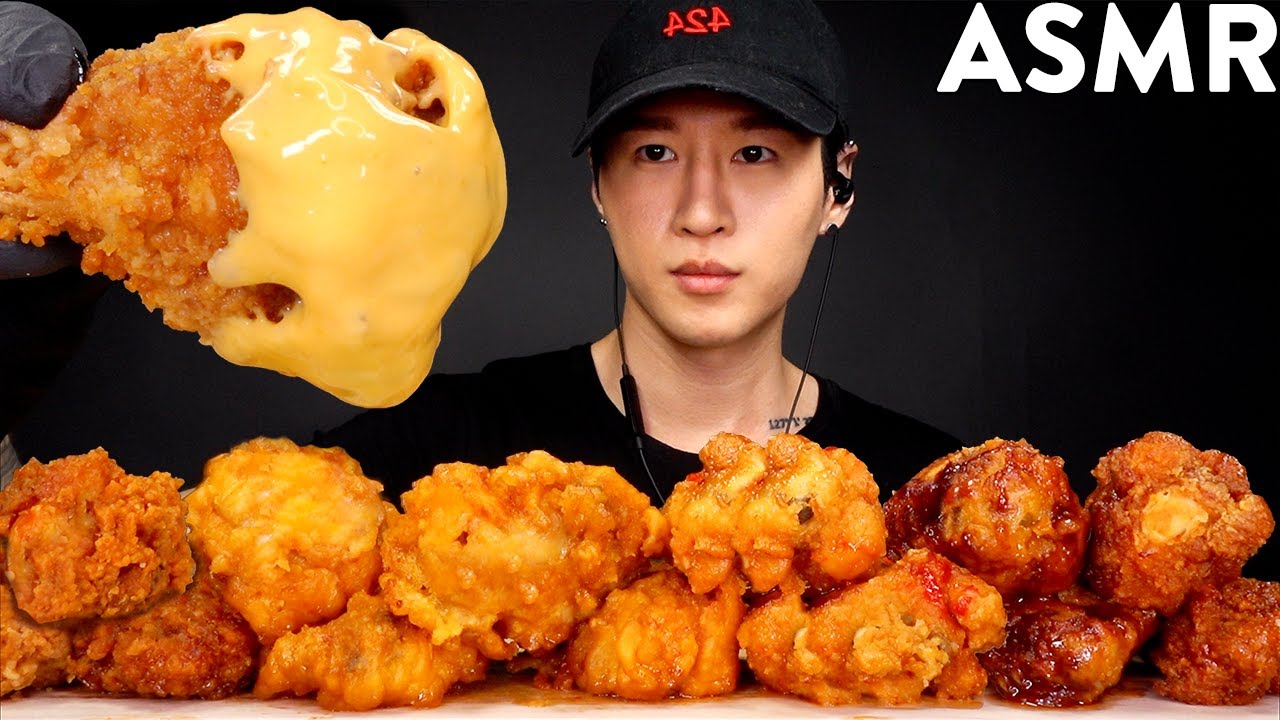 ASMR CHEESY KOREAN CHICKEN WING SAMPLER MUKBANG (No Talking) EATING SOUNDS | Zach Choi ASMR
