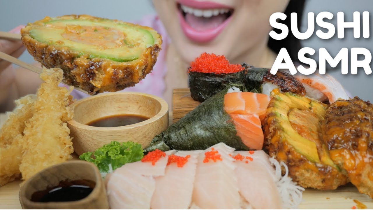 SUSHI ASMR *Volcano Avocado, Tuna Belly Sashimi, Salmon Cone with Nigiri and Deep Fried Tempura |N.E