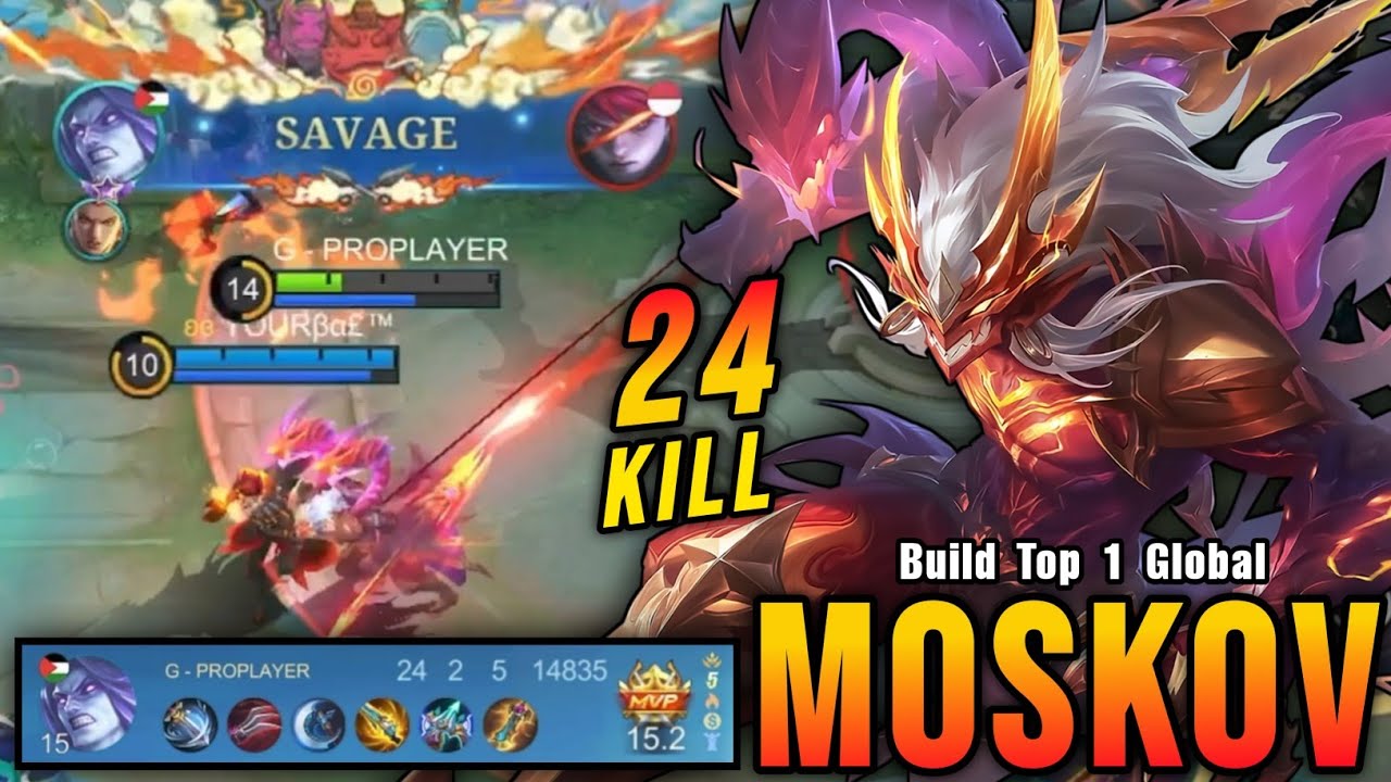 SAVAGE & MANIAC + 24 Kills!! Insane DMG Moskov Late Game Monster - Build Top 1 Global Moskov ~ MLBB