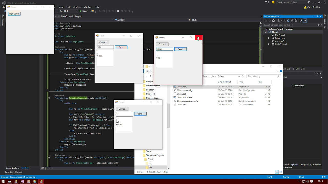 Carlosky - Basic TCP Server and Client in VB.NET WinForms