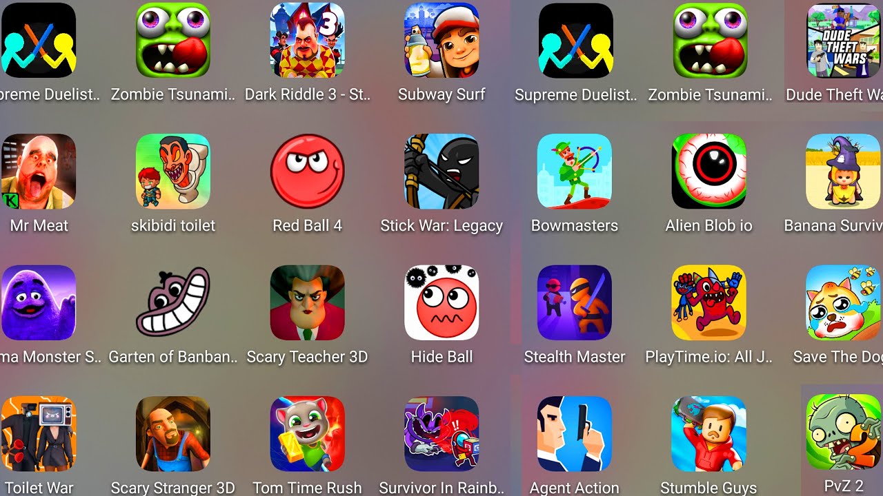 Grimace Monster Scary Survival,StickWar Legacy,Garten Of Banban 7,Scary Stranger 3D,Hide Ball.......