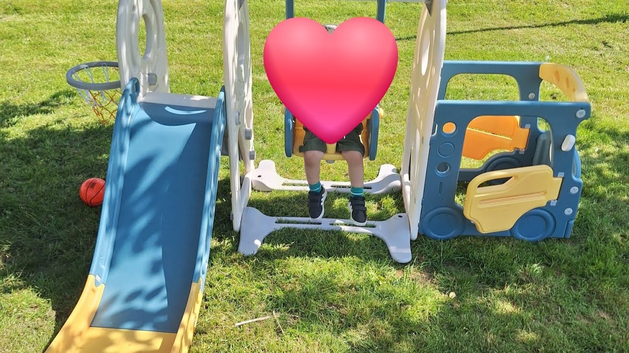 Assembling slide and swing for kids| Toddler slide indoor |slide and swing with basketball hoop