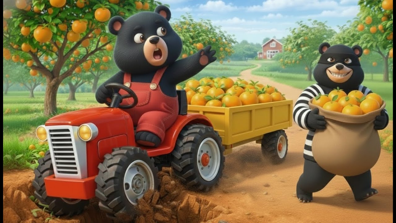 😱 Oh No! Thief Stealing Oranges! — What Will Bear Farmer Do? 🍊🐻⚠️| Vehicles Farm Animated