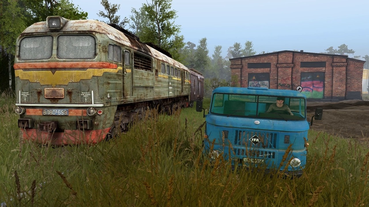 IFA W50L необычный немецкий грузовик у разобранной железной дороги вблизи озера Дельфина | SpinTires