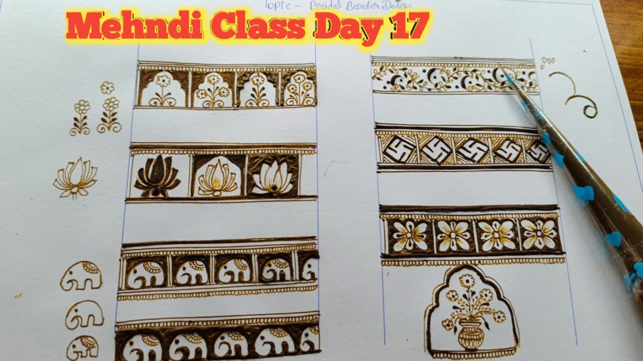Free Basic to Bridal mehndi Class Day 17 | Bridal border mehndi designs | Mehndi designs