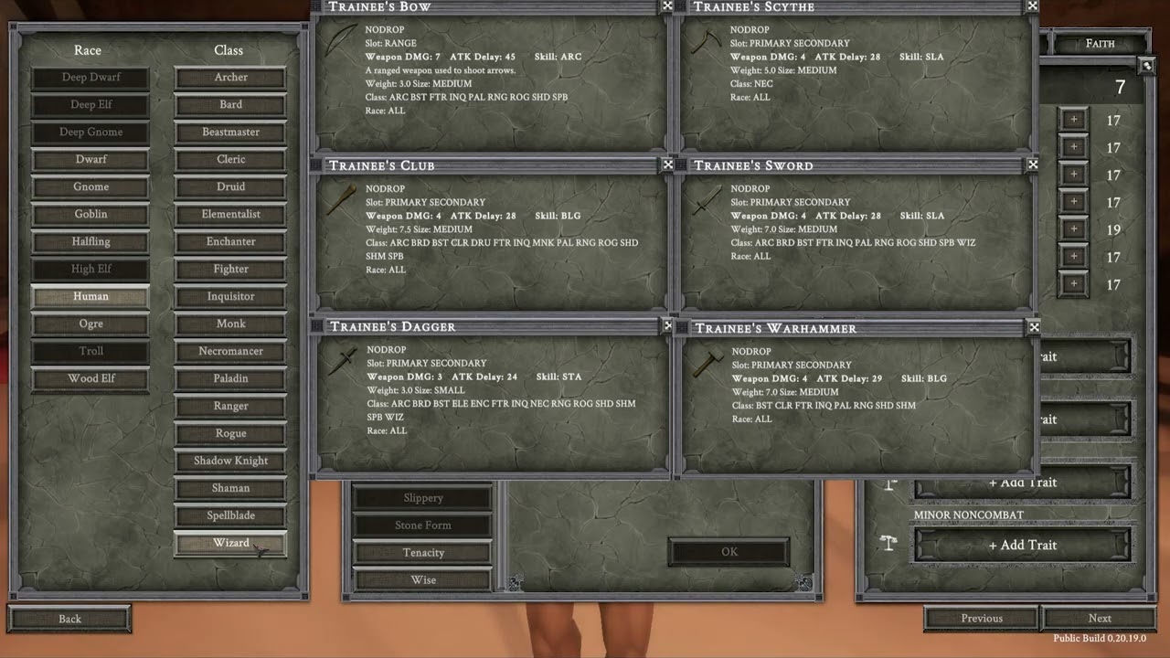 [Monsters & Memories] Character Creation All Race/Class/Crafting Starting Abilities/Items Breakdown
