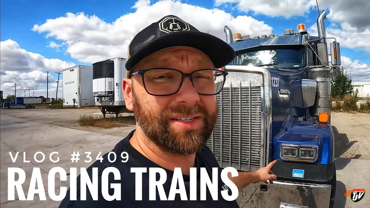 RACING TRAINS | My Trucking Life | Vlog #3409