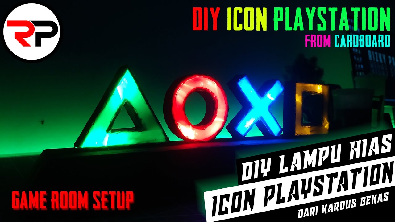 DIY PLAYSTATION ICON LIGHT from cardboard | CARA MEMBUAT LAMPU HIAS BENTUK ICON PLAYSTATION