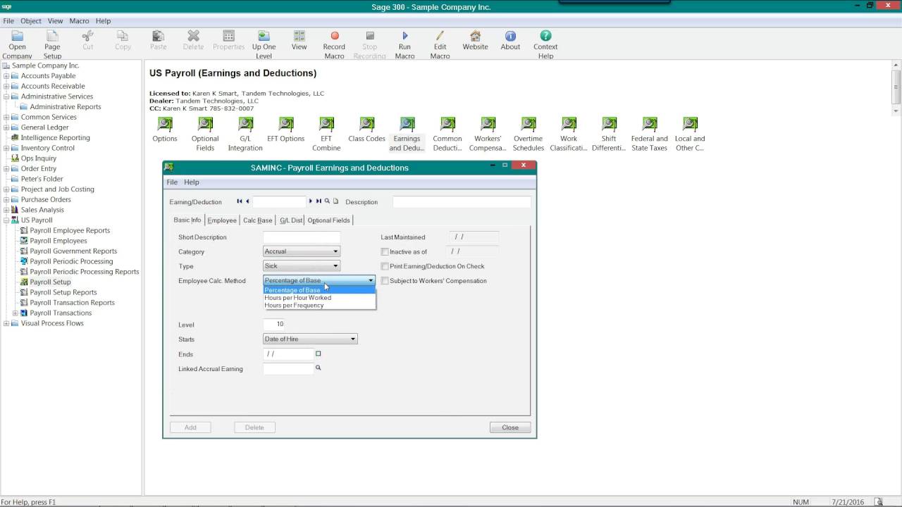 How to set up Deductions/Earnings in Sage 300 and Sage HRMS Payroll