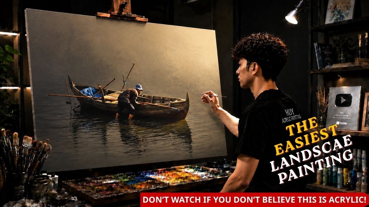 How to Paint a Realistic Wooden Boat | Easy Acrylic Painting Tutorial for Beginners | #0135