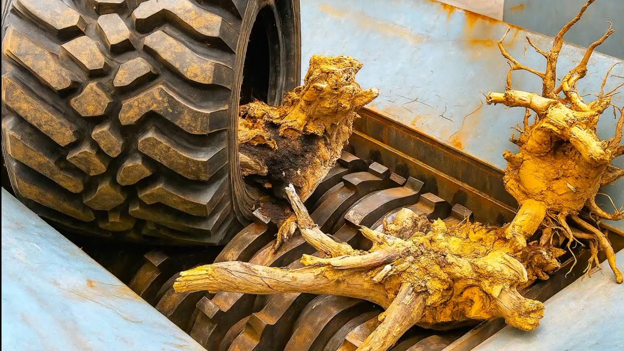 Extreme strongest shredder ! shredding giant wood, hardest metal and giant Tyre 