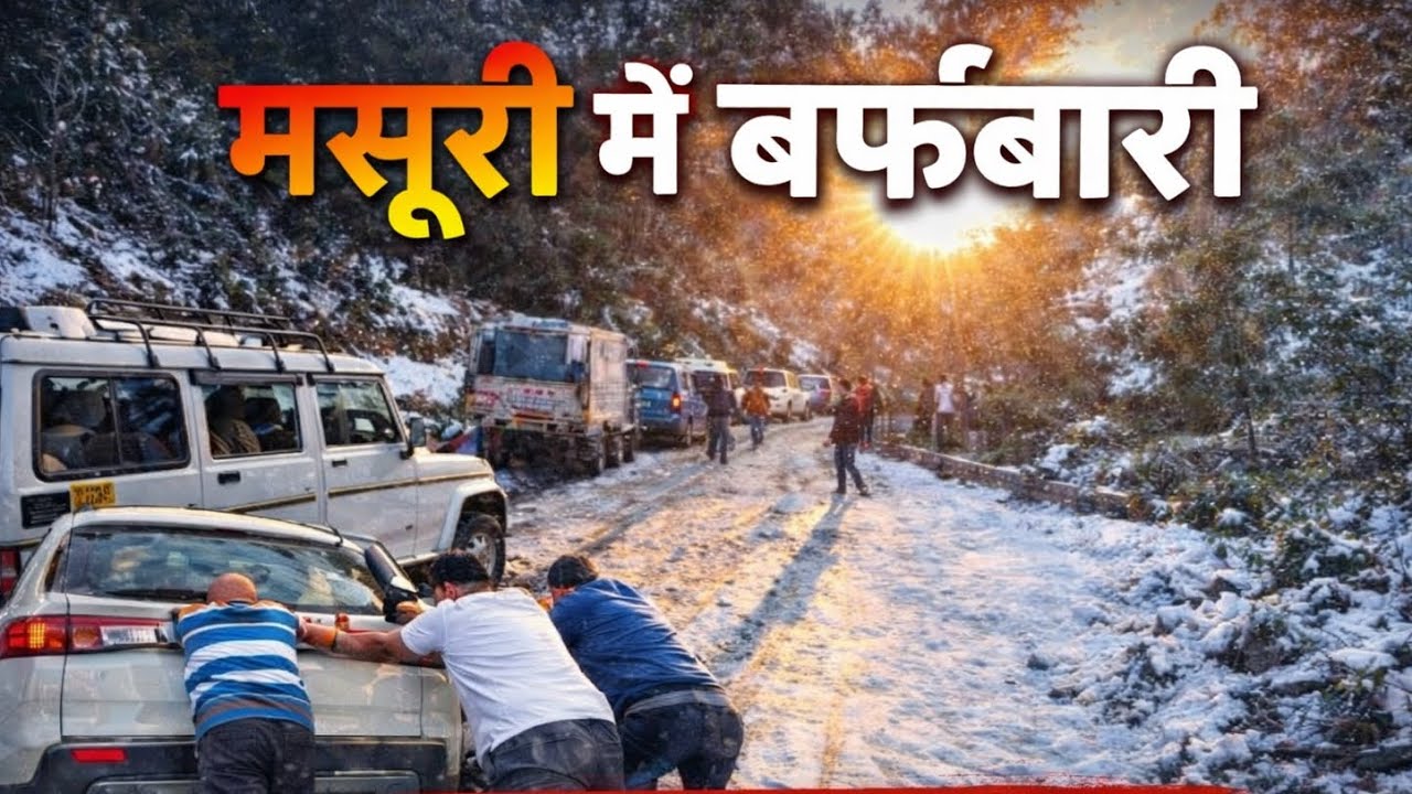 मसूरी में बर्फबारी, सड़क में 5 घंटे फँसे लोग | uttarakhand | mussoorie 