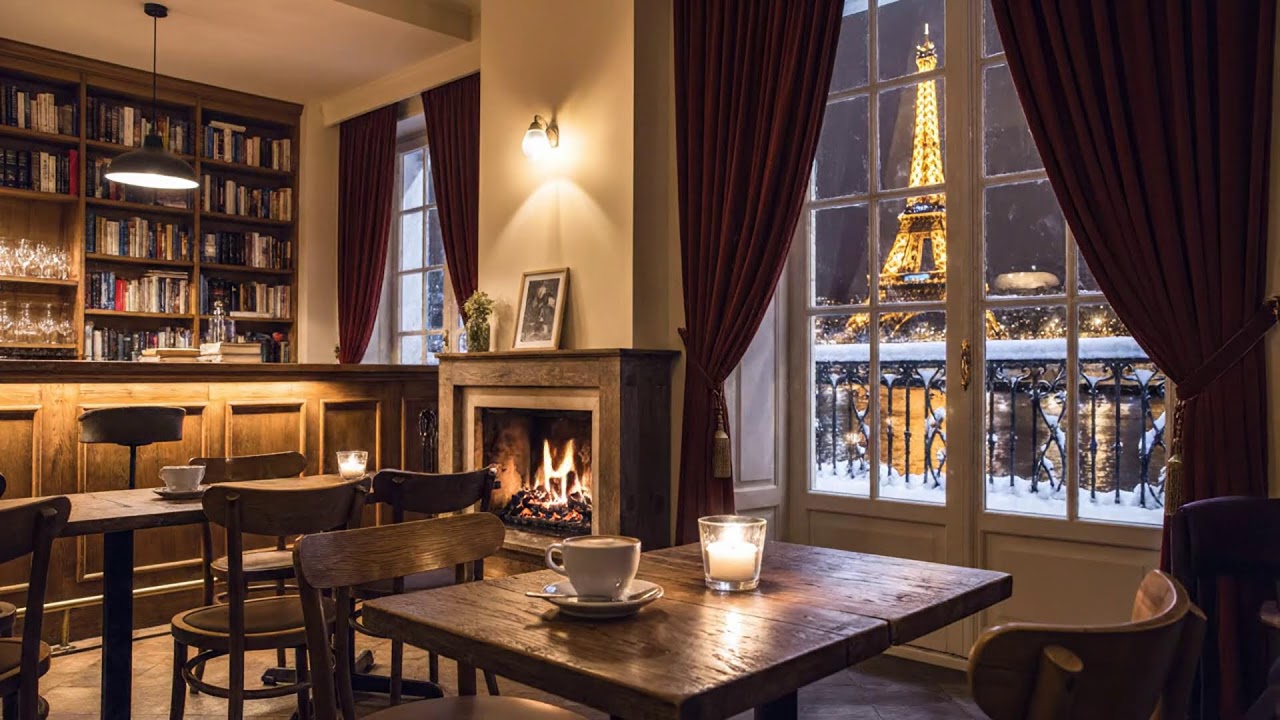 Peaceful Winter Night ❄️ Gentle Jazz Piano & Coffee Shop Ambience for Study & Work