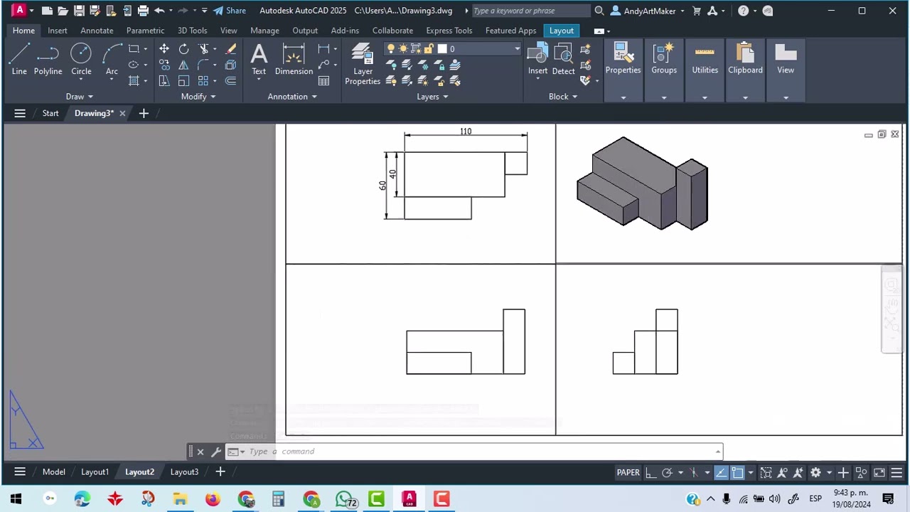 De 3D a Vistas 2D en AutoCAD: Frontal, Superior, Lateral e Isométrica