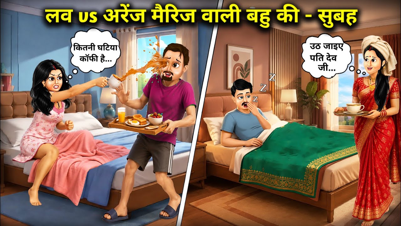  लव vs अरेंज मैरिज वाली बहू की सुबह||Hindi Cartoon Stories||The morning of a daughter-in-law from