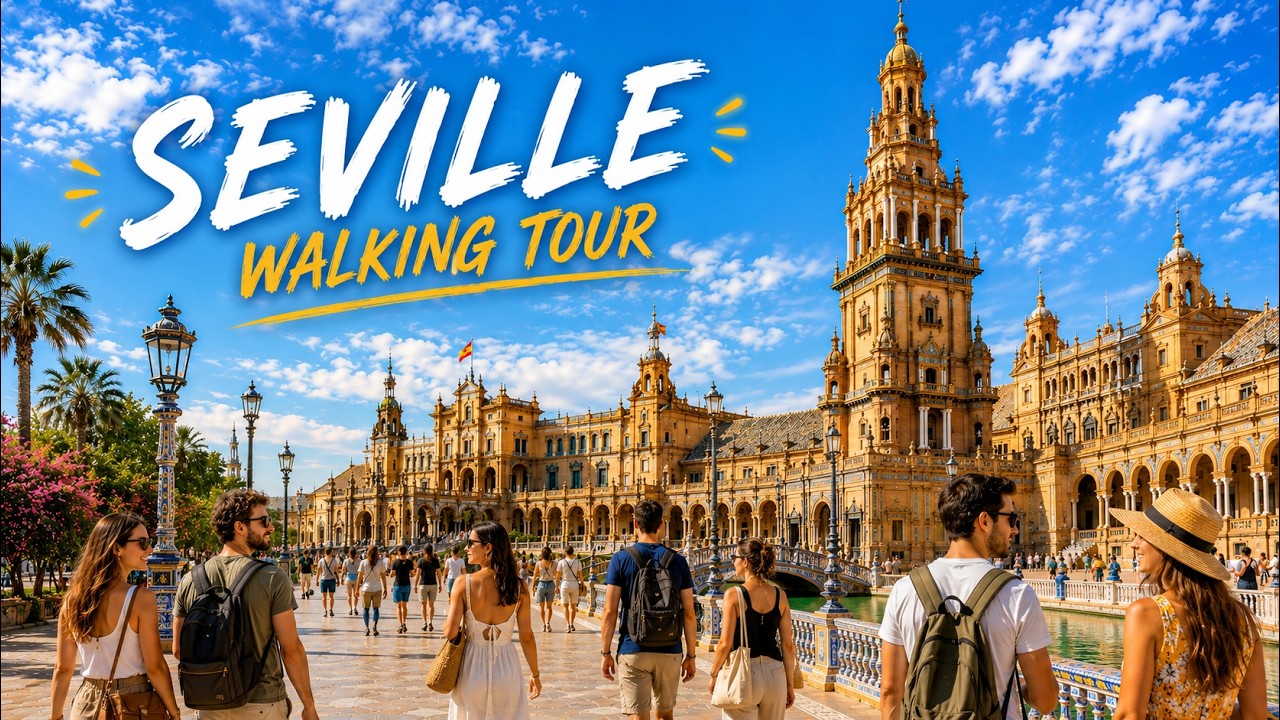 🇪🇸 Seville City Walking Tour | Relaxing Ambient Sounds | Virtual Travel Experience in 4k 60fps