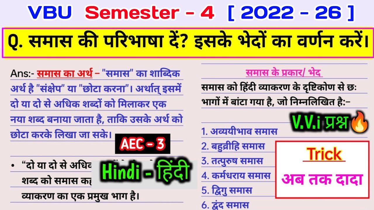 Samas ki paribhasha Den AVN iske bhedon ka varnan Karen। समास की परिभाषा दे एवं इसके भेदों का वर्णन