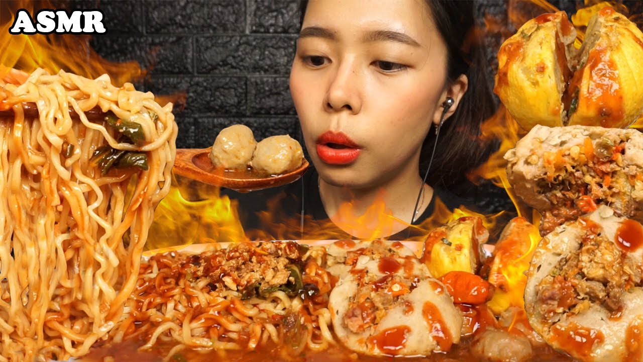 ASMR Mie Ayam Bakso Mercon pedesnya NO PLAY PLAY 🥵🔥 (SPICY Chicken Noodles Soup) | Eating Sounds