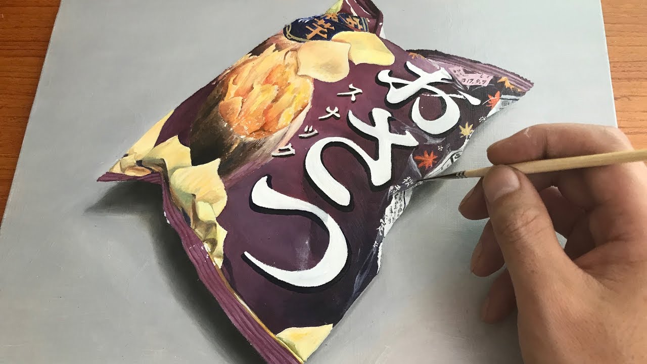【油絵】お菓子（おさつ） (Drawing a Snack by oilpainting.)
