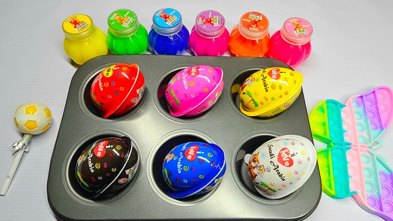 Oddly Satisfying 🌈 Rainbow Slime Ball & Kinder Joy Unboxing | ASMR