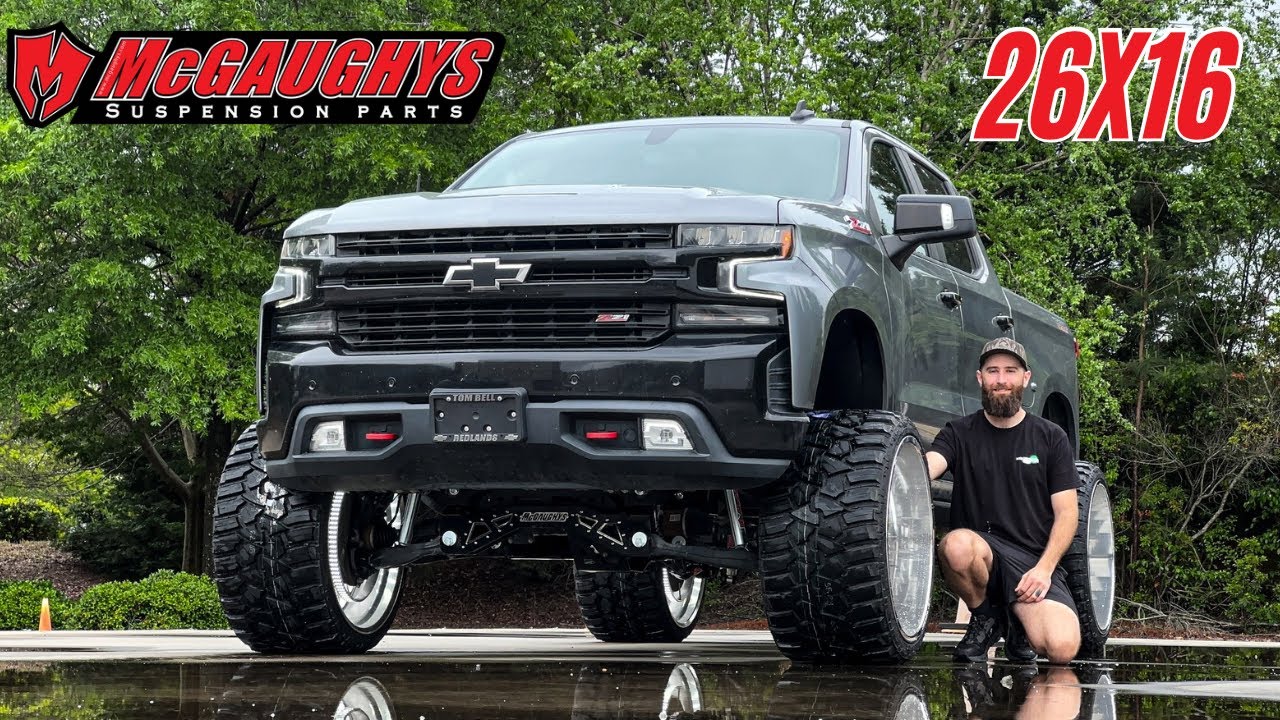 WIDEST CHEVY on the BLOCK: 9” McGaughys lift kit & 26x16 KG1 Forged Wheels!