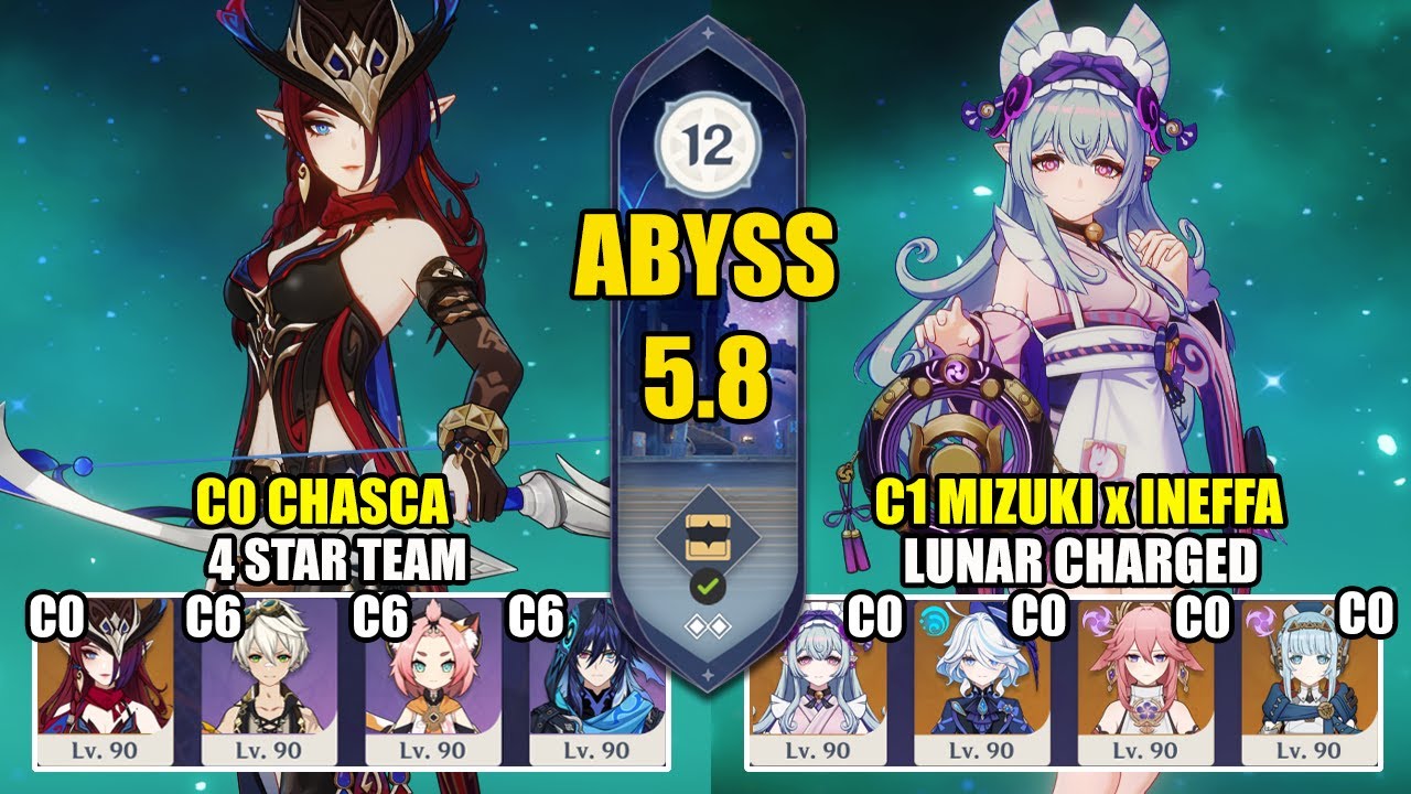 【Genshin Impact Бездна 5.8】C0 Часка 4★ команда & C1 Мидзуки Лунная Зарядка｜原神 Spiral Abyss