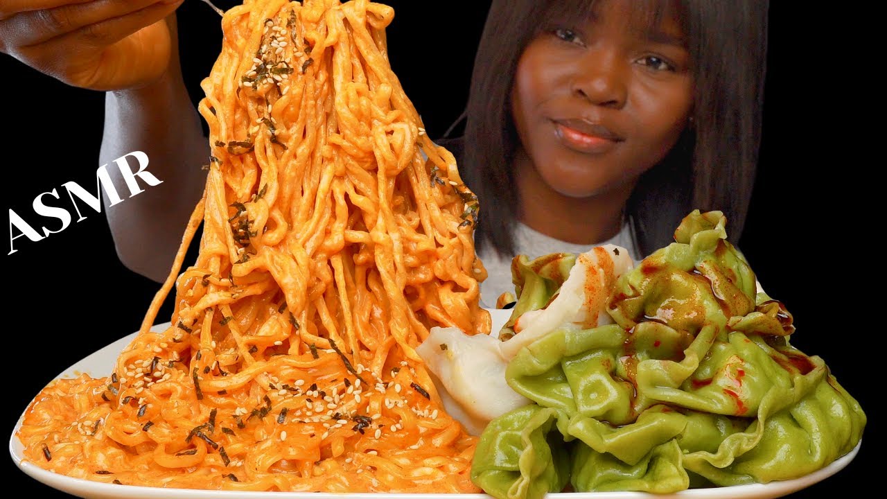 ASMR 2X CREAMY SPICY NOODLES & CHICKEN DUMPLINGS MUKBANG (No talking)  |Eating Sounds| Vikky ASMR