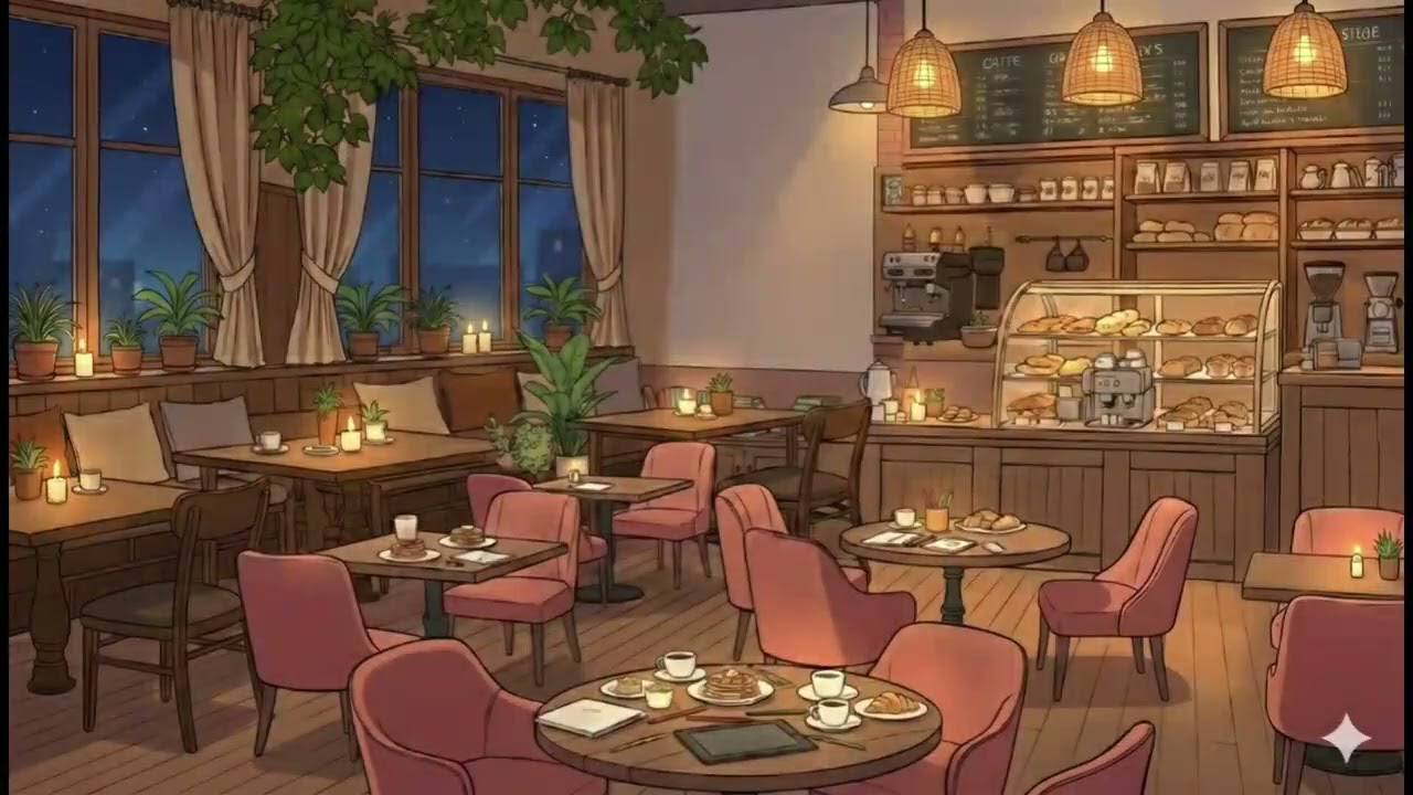 Cafe night ambience music (no ads)
