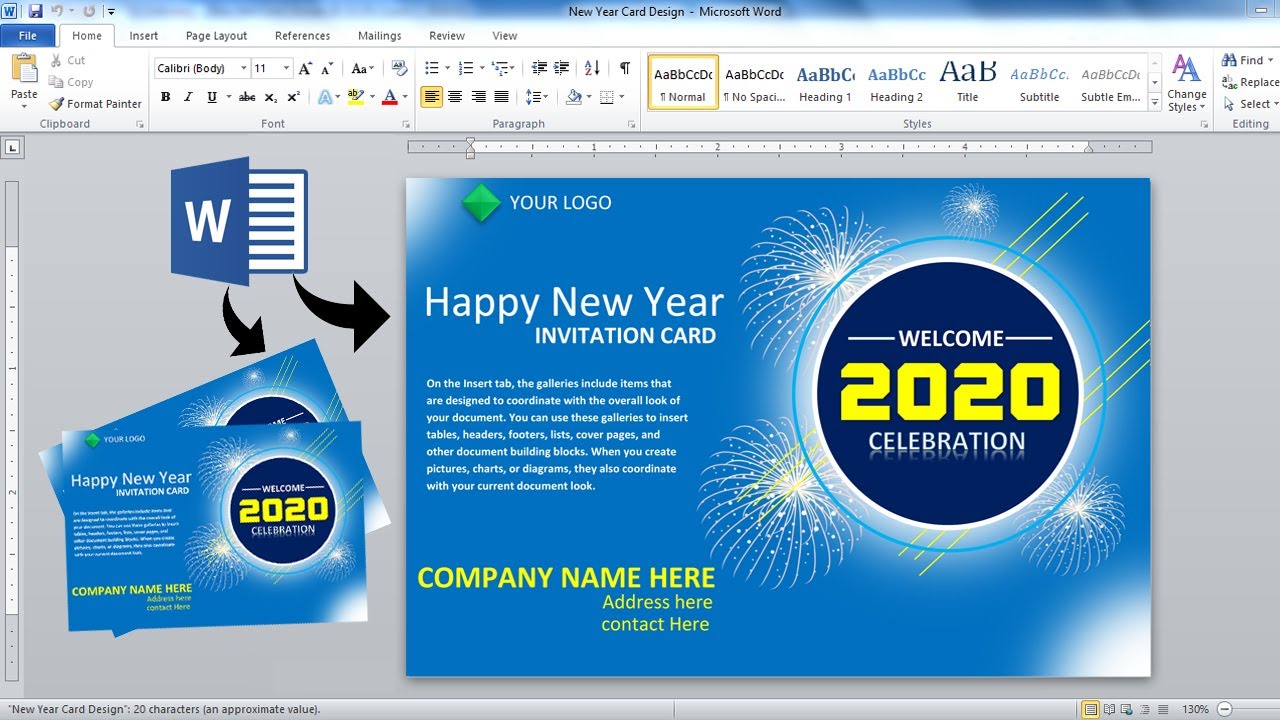 Ms word Tutorial | New Year card Design in ms word || How to make new year card design in ms word