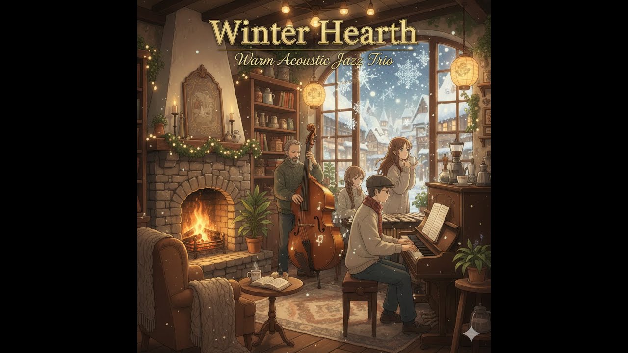 Winter Hearth: Warm Acoustic Jazz Trio ☕ Cozy Coffee Shop Ambience for Focus, Relaxing (30 Min)