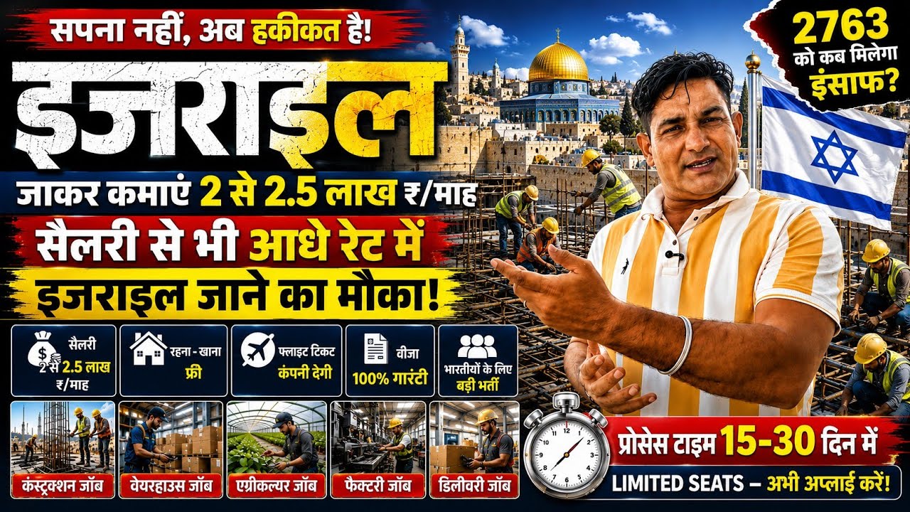 Israel Work Permit Visa 2026 | Indian Workers के लिए ₹2&ndash;2.5 लाख Salary | Israel Jobs Latest Update