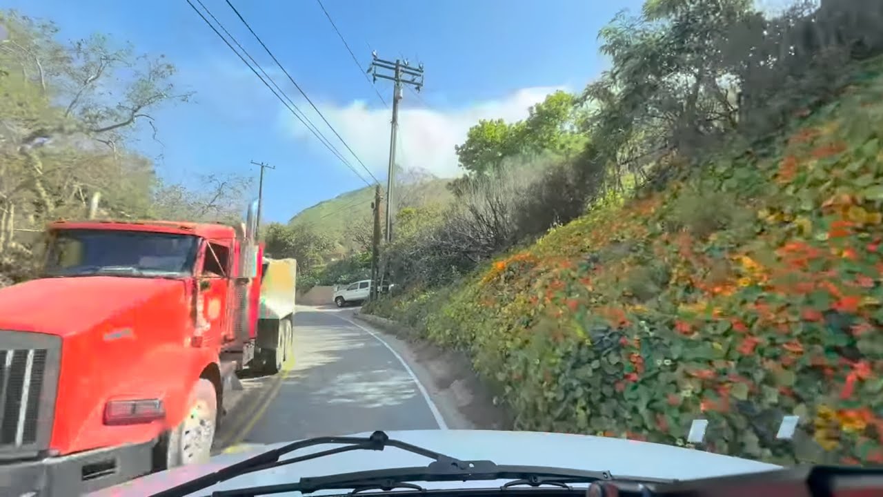 Las Flores Canyon: Near Miss! Narrow Roads and Burying Power Lines.