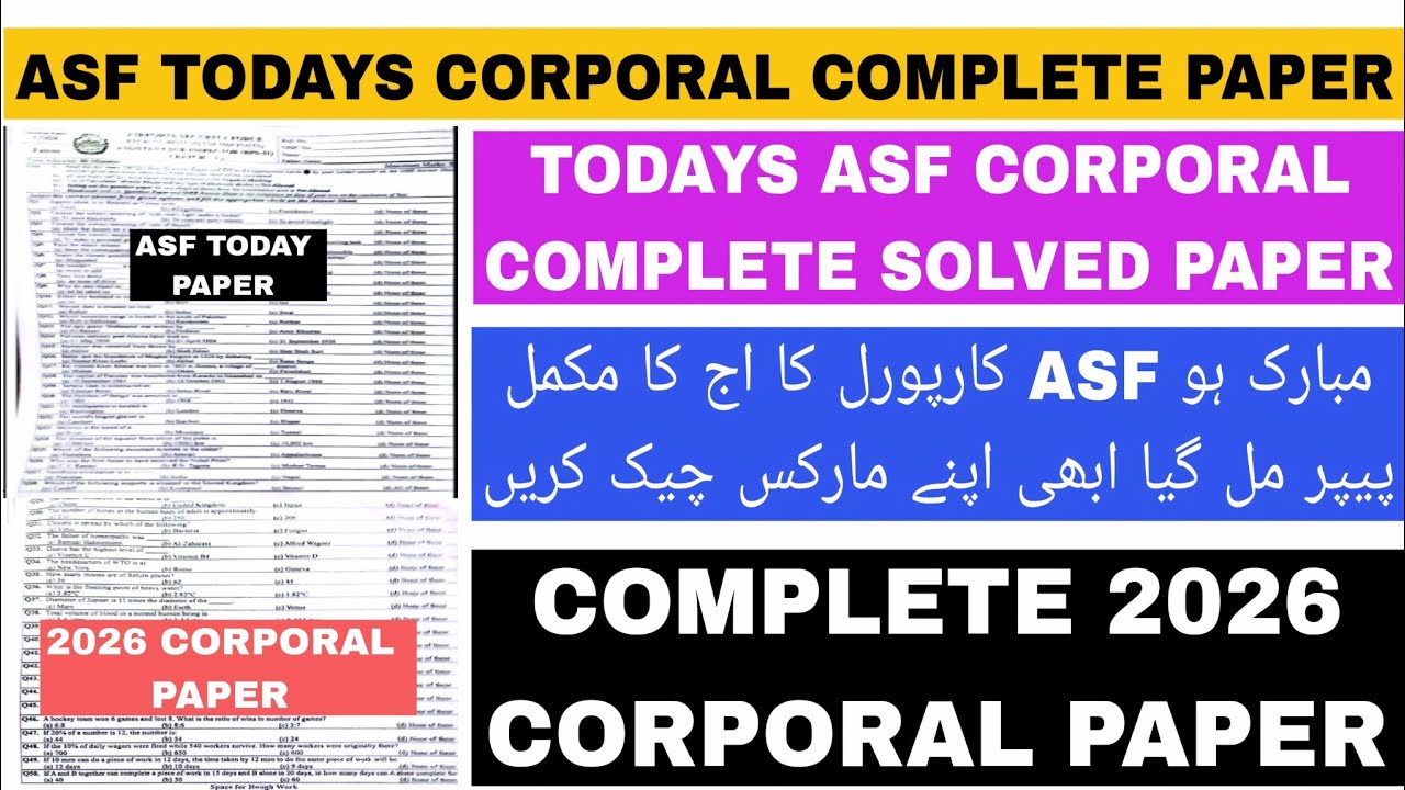 ASF TODAYS CARPORAL COMPLETE SOLVED PAPER | ASF 30 AND 31 MARCH CARPORAL PAPER | 2026 | BEAST JOBS