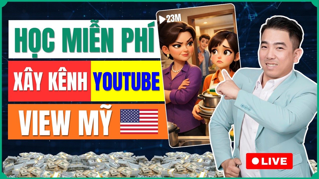 Livestream Chia Sẻ Học Free C&aacute;ch X&acirc;y K&ecirc;nh YouTube View Mỹ Kiếm Tiền Với AI!
