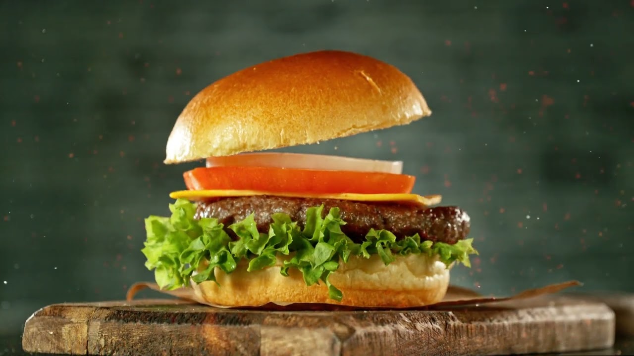 Burger Super slow motion stock video for ad