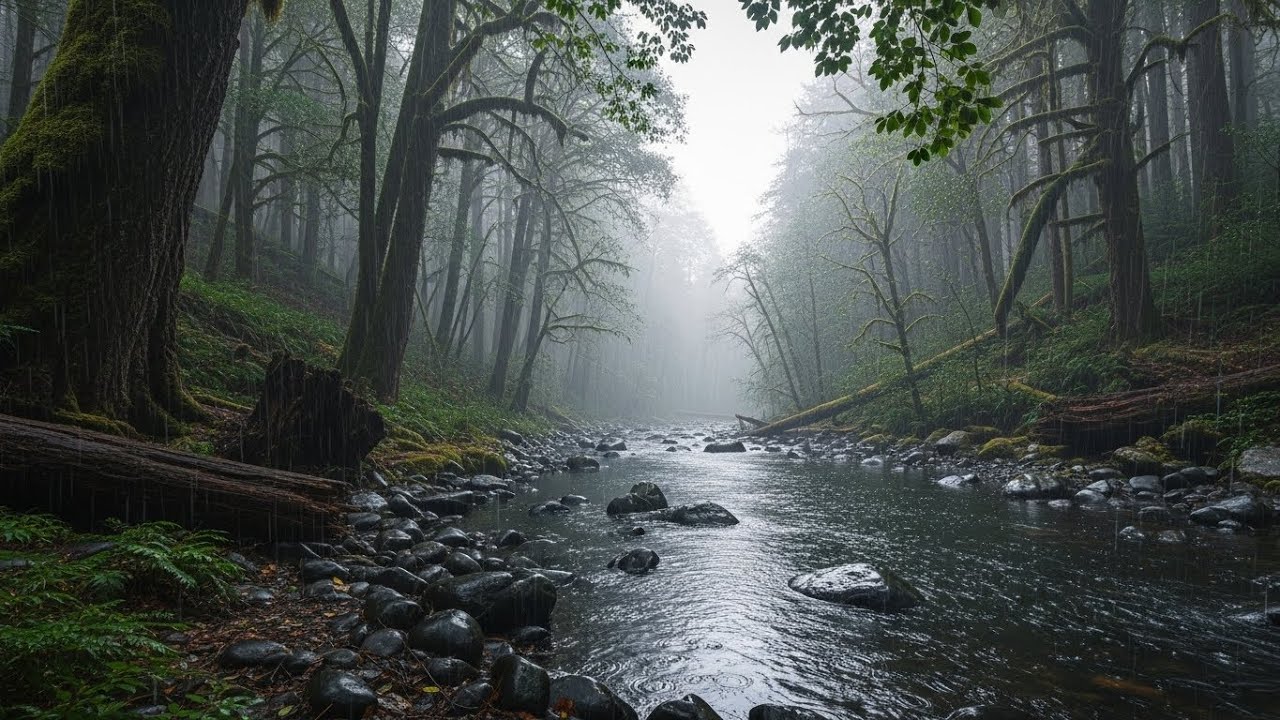 Calming Rain Sounds with Quiet River Ambience for Meditation, Sleep, and Relaxation