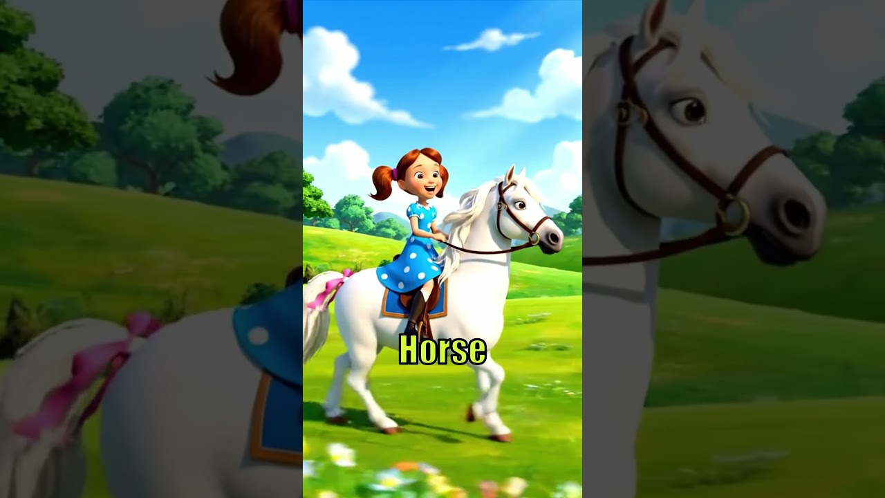Girl Rides Horse, Cow & Pig Farm Fun!  Kids Cartoon Adventure