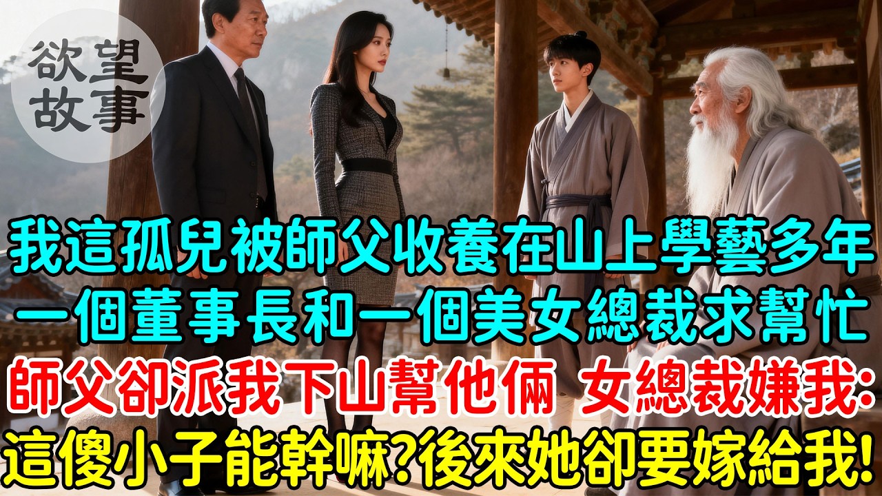 我這孤兒被師父收養在山上學藝多年，來了一個董事長和一個美女總裁求幫忙，師父卻派我下山幫助他們倆，女總裁嫌棄我：這個傻小子能幹嘛？後來她卻要嫁給我！