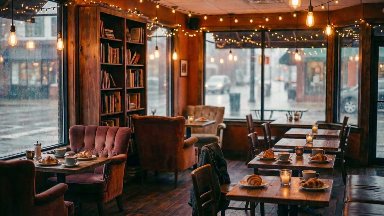Rainy Day Coffee Shop Ambience ☕ | Cozy Café with Soft Rain for Relaxing, Studying, or Sleeping