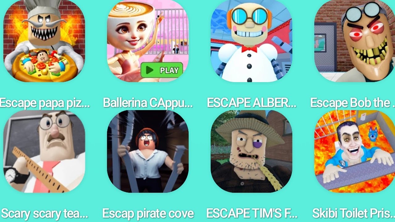 Escape PaPa Pizza's Pizzeia,BALLERINA CAPPUCCINA PRISON,ESCAPE ALBERT'S SCHOOL RUN,Escape Bob the