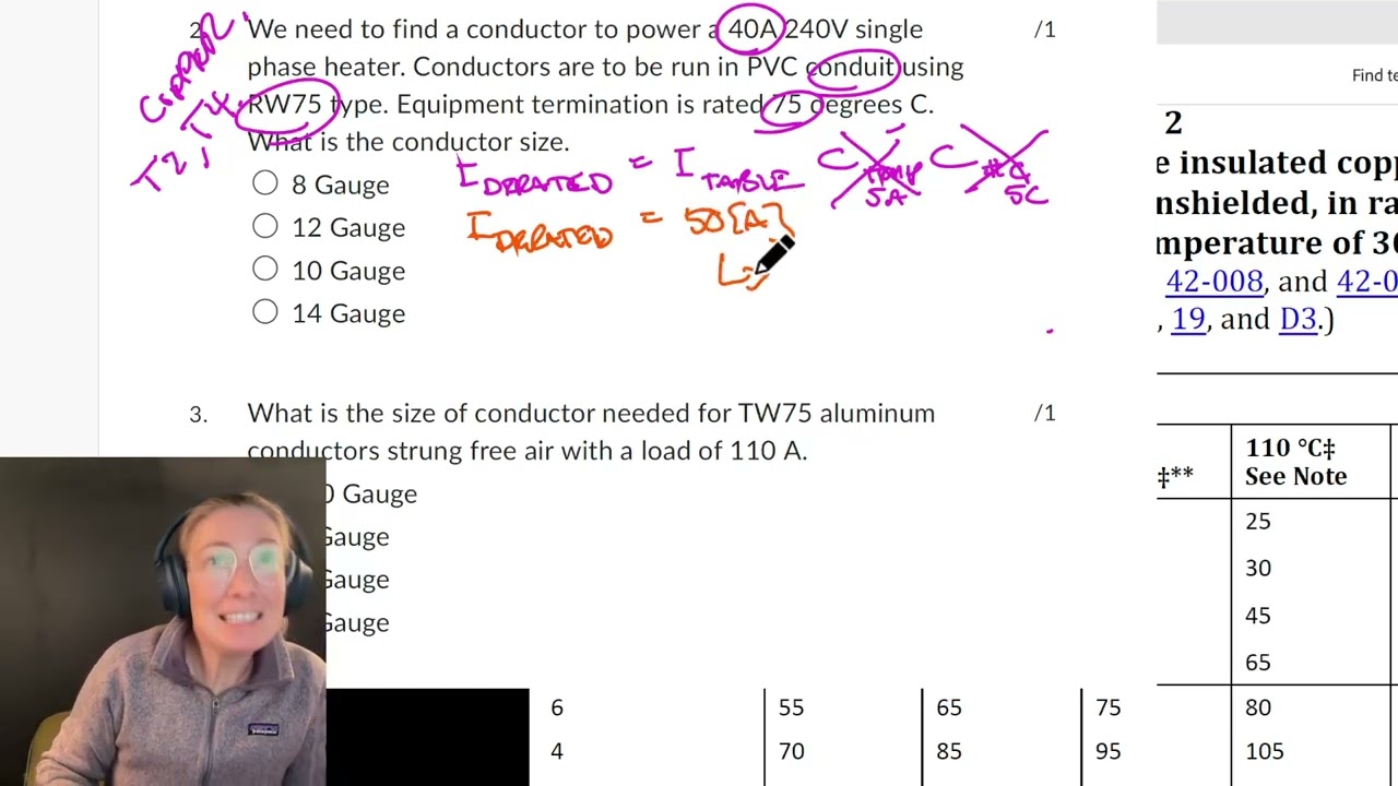 4-004 Derating Ampacity Conductor Sizing Example Solution 2 and 3 from Quiz B