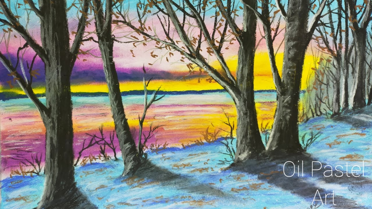 Best oil pastel drawing Idea for Beginners with Oil Pastels/oil pastel Landscape Drawing of nature