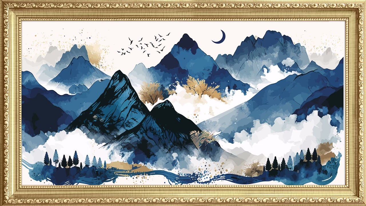 Mountain Painting 4K  - 1 Hours Framed Painting - Wallpaper Tv Art