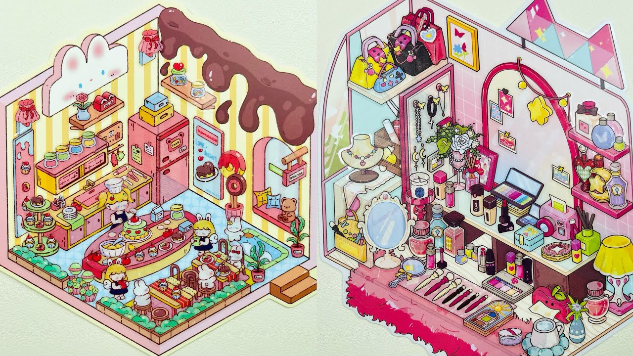 [ASMR]Use stickers to diy a pink princess dressing room and fairy tale dessert house~