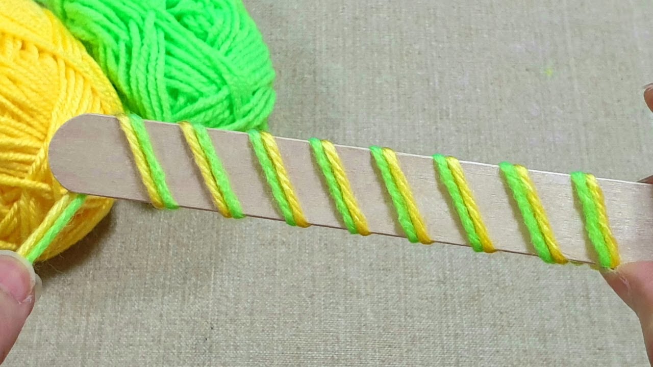 Super Easy Flower Craft Ideas with Ice Cream Stick - Hand Embroidery Design Trick -DIY Woolen Flower