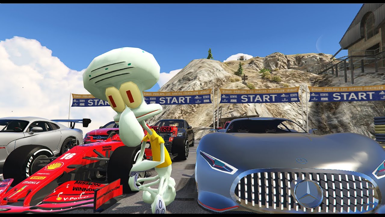 SQUIDWARD destroys expensive SUPERCARS | HIGGEST RAMP | STUNT MAP | GTA V