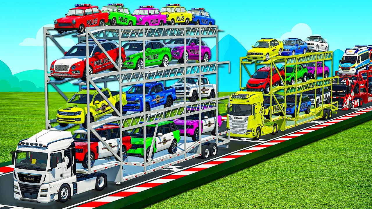 QUADRUPLE DELIVERY OF COLORS! MASSIVE TRANSPORT COPS, FIRE BRIGADE, AMBULANCE! Farming Simulator 25